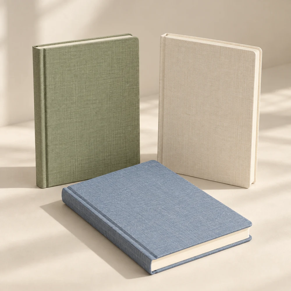 Linen Grid Notebook Collection in Sage / Cream / Blue