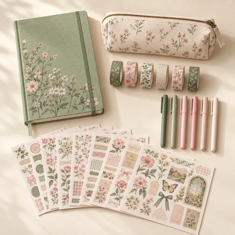 Paper Garden Journaling Set in Sage / Pink